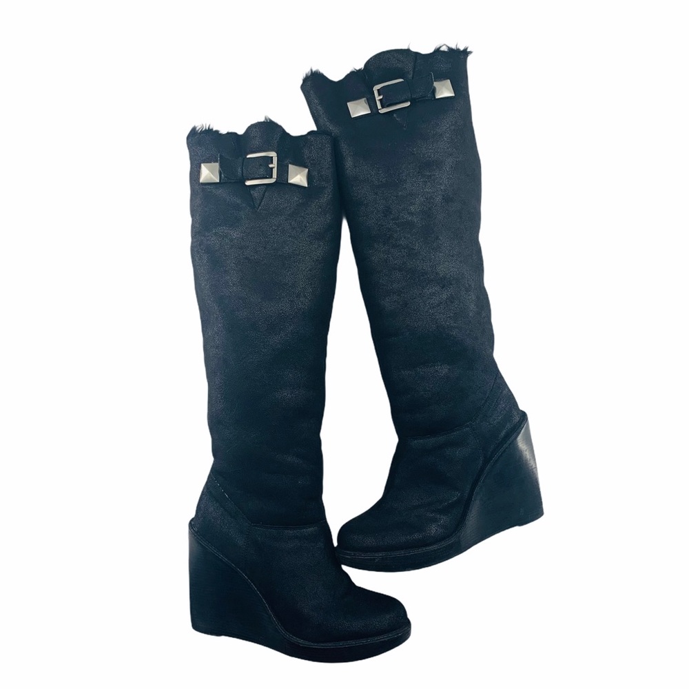 Micheal Kors Calista Tall Black Faux Fur Boot | 10